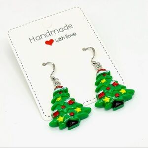 Festive handmade Christmas tree dangle earrings